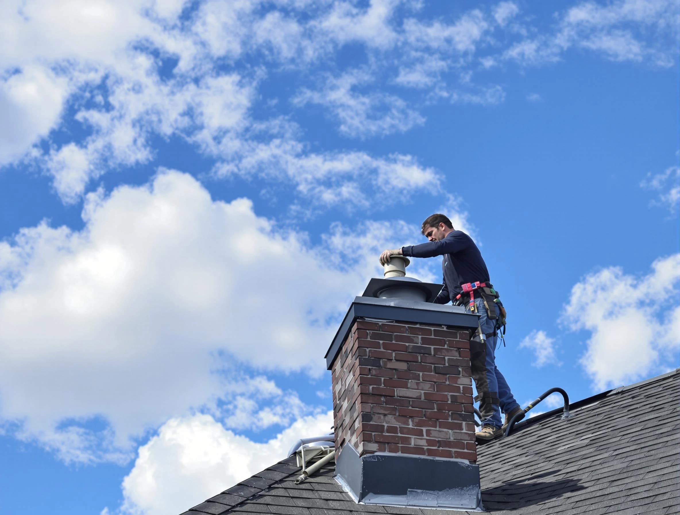 Franklin Chimney Sweep installing a sturdy chimney cap in Franklin, MA