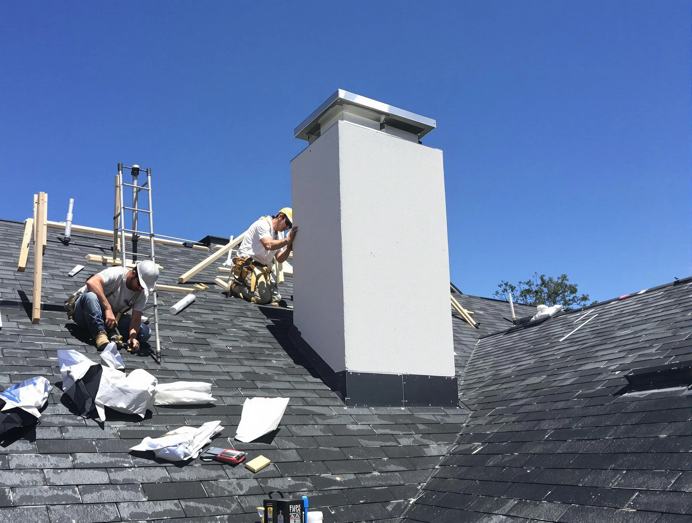 Franklin Chimney Sweep crew installing a new chimney in Franklin, MA