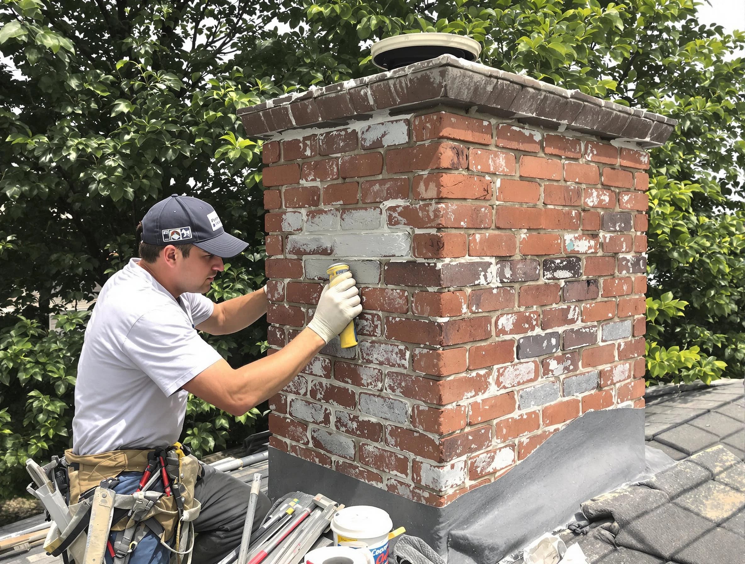 Franklin Chimney Sweep restoring an aging chimney in Franklin, MA