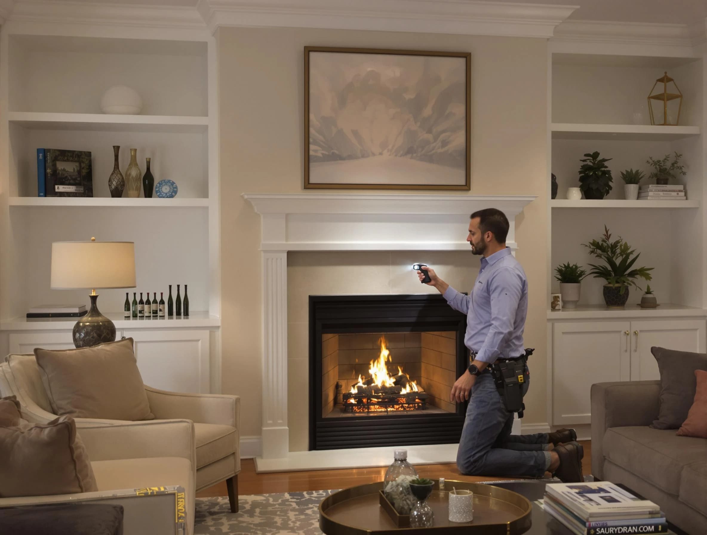 Franklin Chimney Sweep conducting a fireplace safety inspection in Franklin, MA