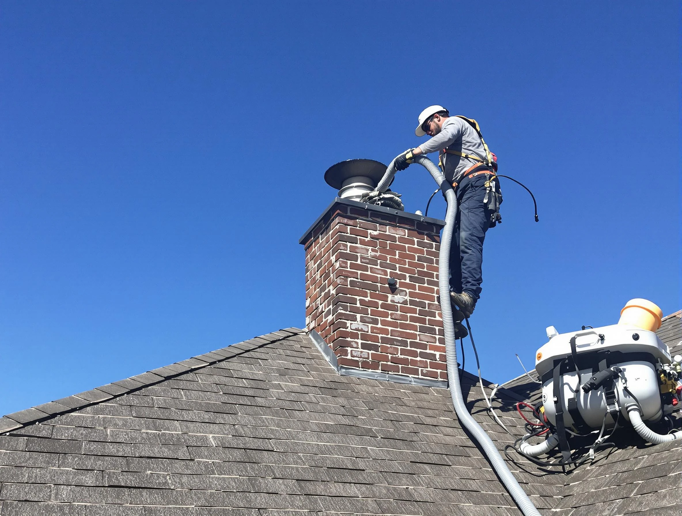 Dedicated Franklin Chimney Sweep team member cleaning a chimney in Franklin, MA