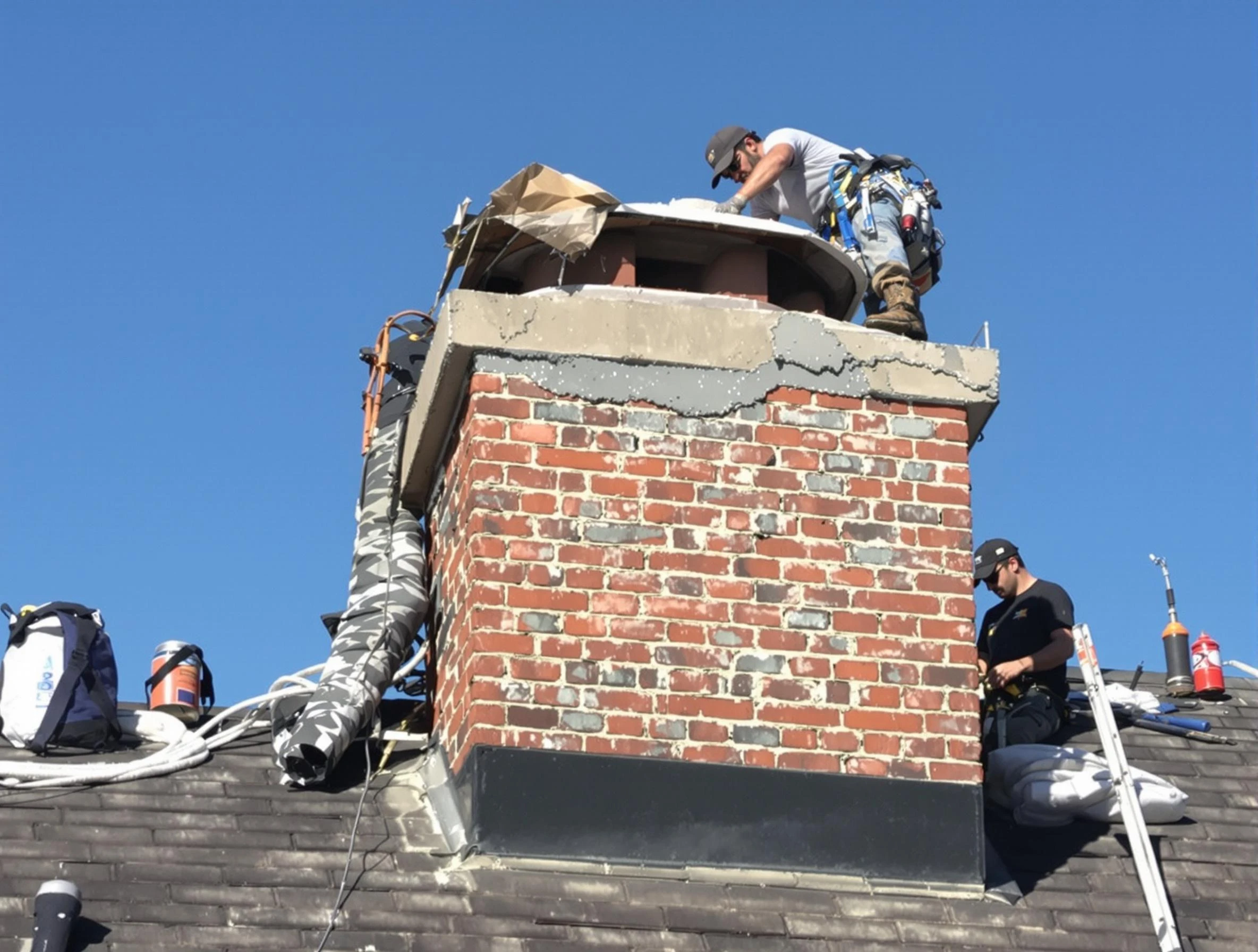 Franklin Chimney Sweep installing a custom chimney crown in Franklin, MA
