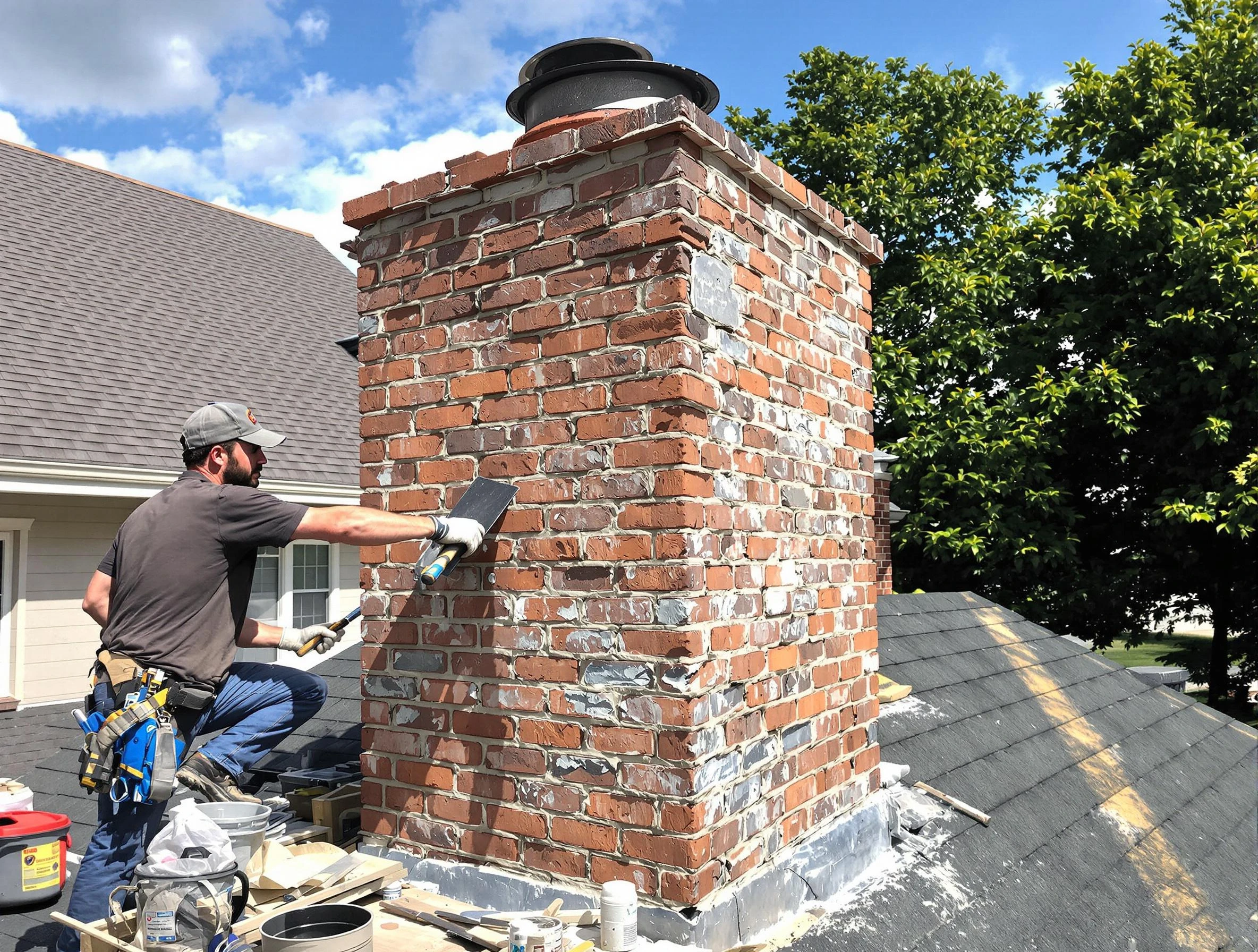 Completed chimney rebuild by Franklin Chimney Sweep in Franklin, MA