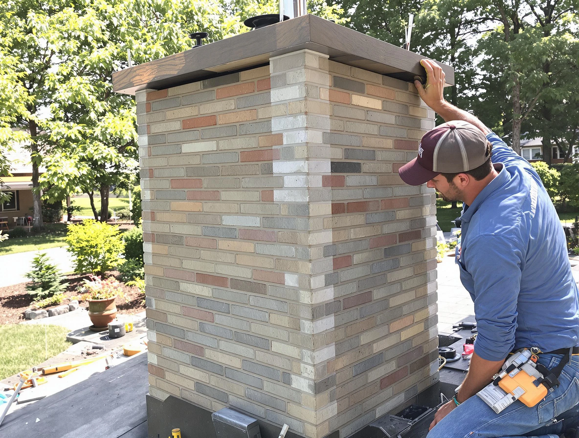 Franklin Chimney Sweep completing a modern chimney remodel in Franklin, MA