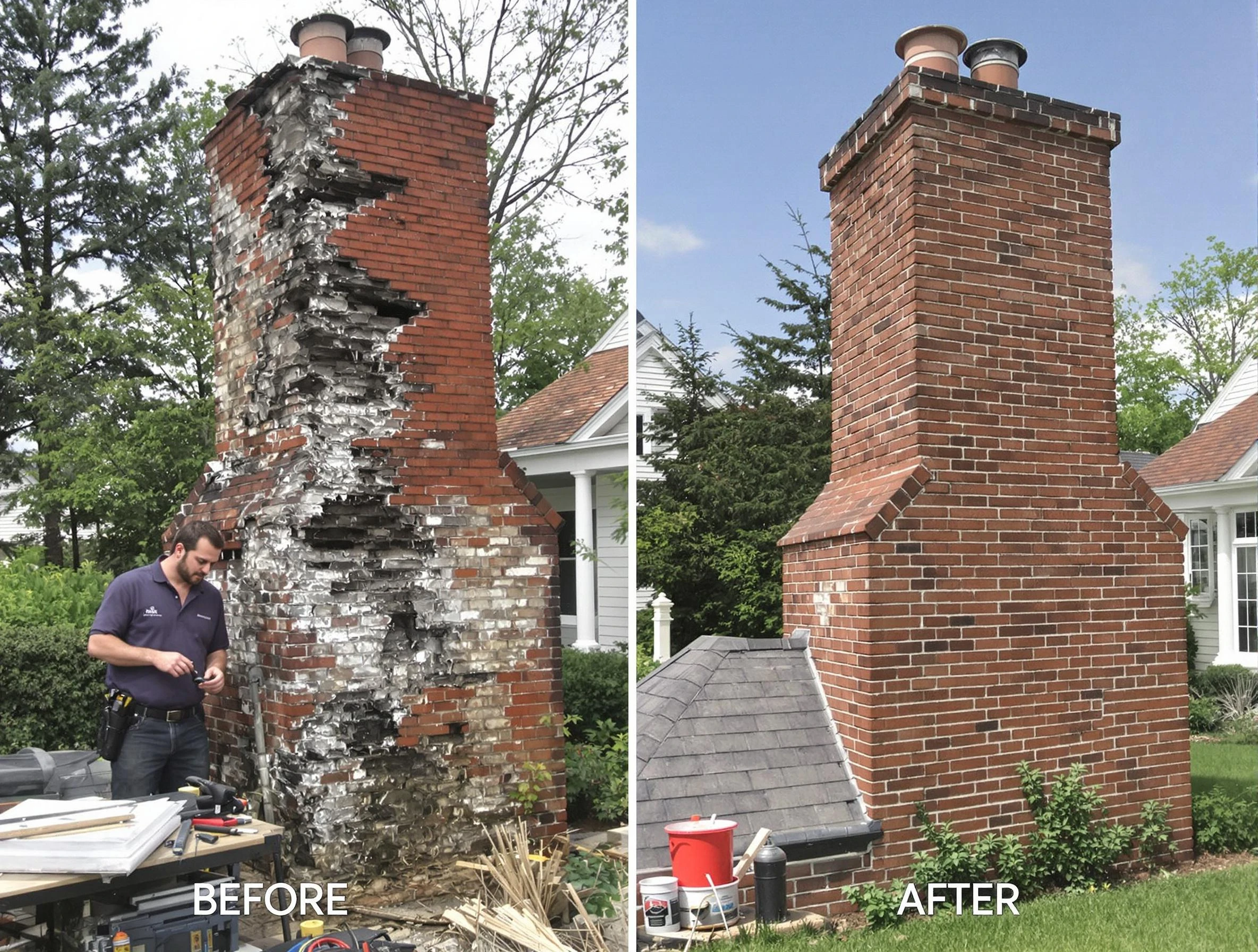 Franklin Chimney Sweep performing a full chimney restoration in Franklin, MA