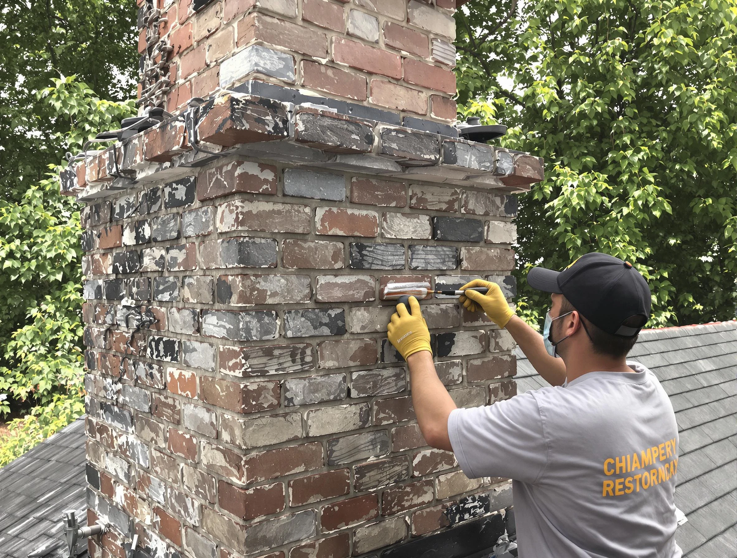 In-progress chimney restoration by Franklin Chimney Sweep in Franklin, MA