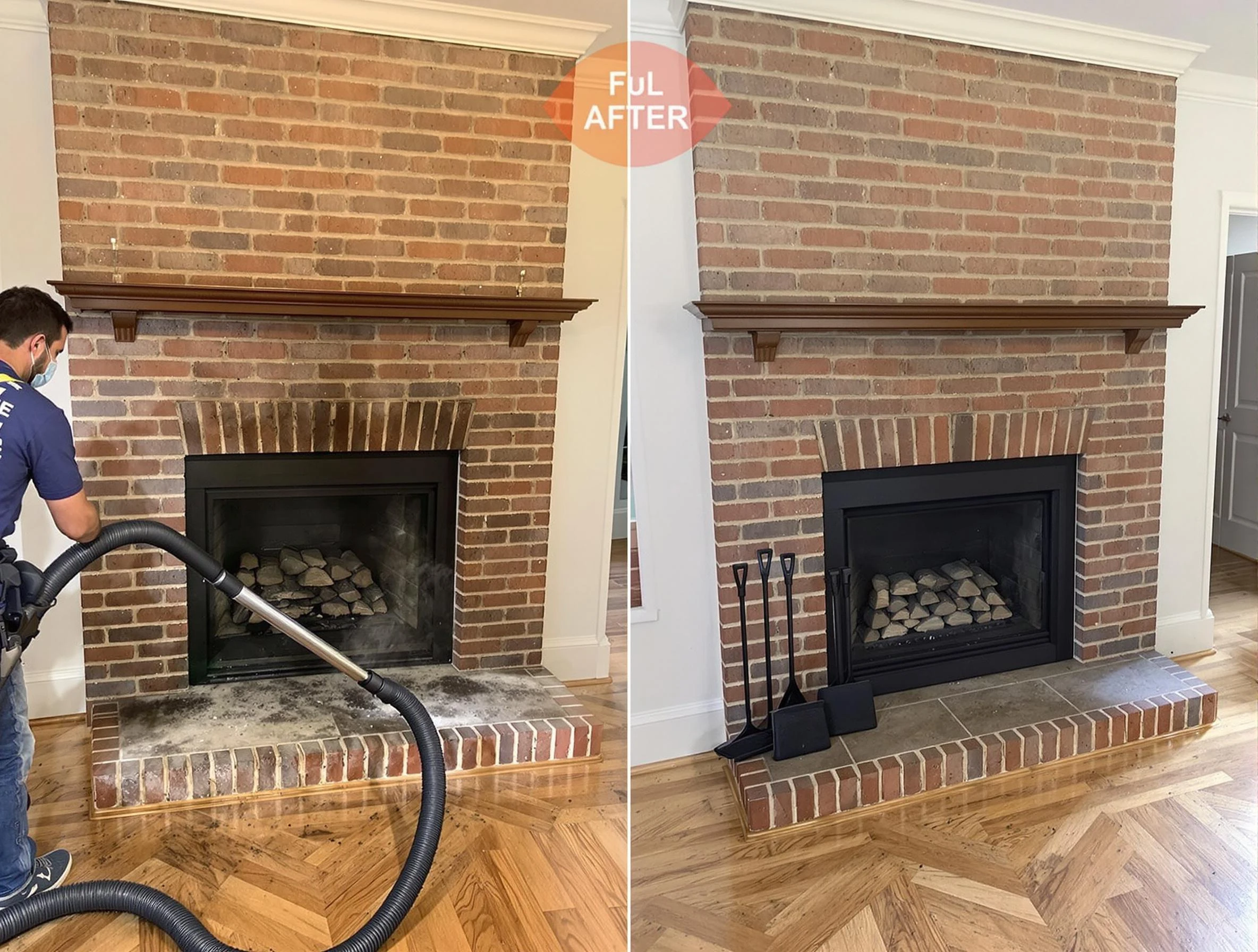 Franklin Chimney Sweep carefully sanitizing a fireplace in Franklin, MA