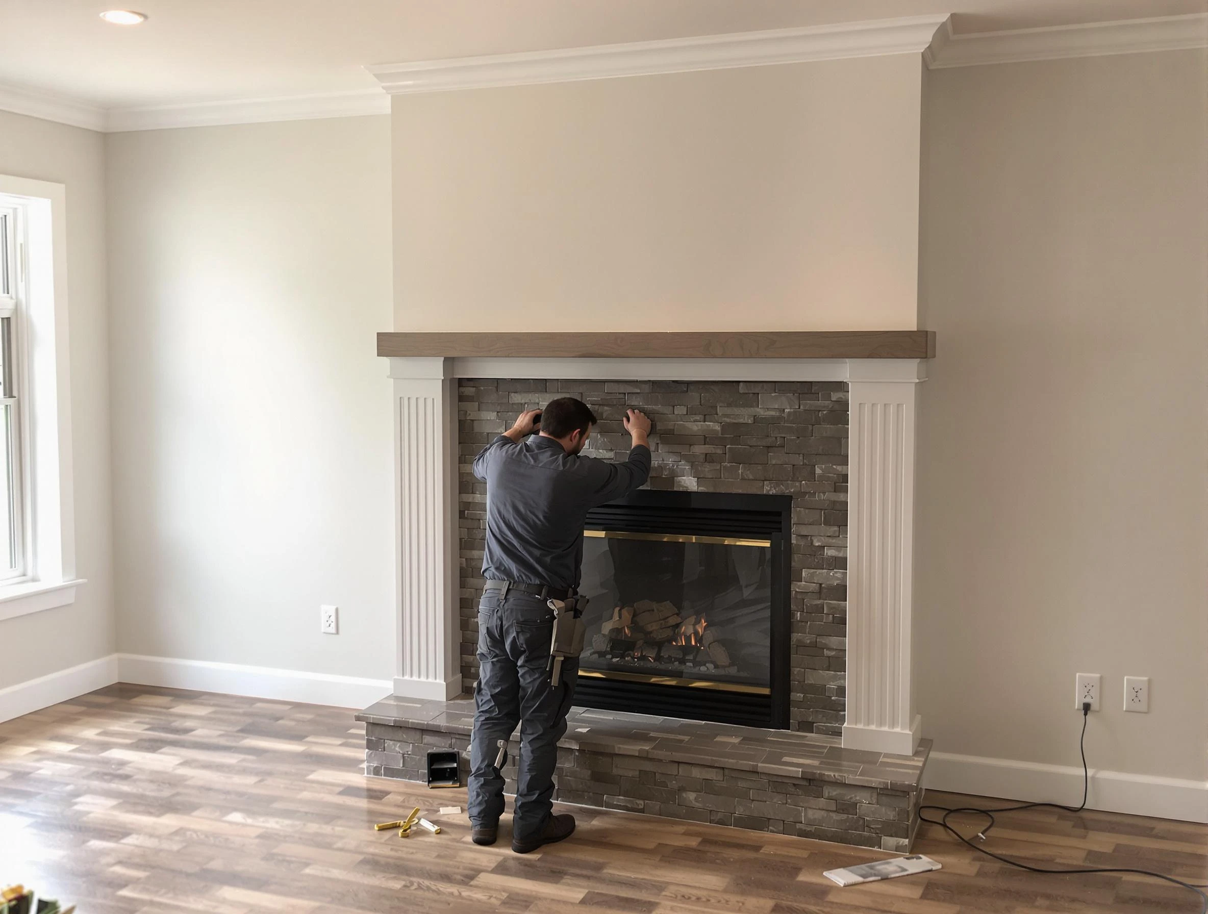 Franklin Chimney Sweep finishing a custom fireplace install in Franklin, MA